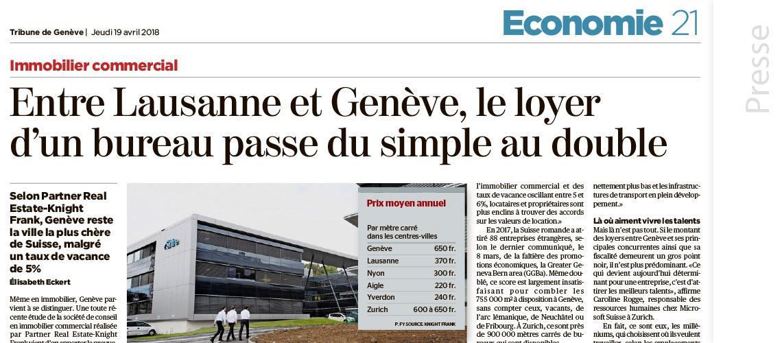 TDG - entre Lausanne et Genève, le loyer d’un bureau passe du simple au double