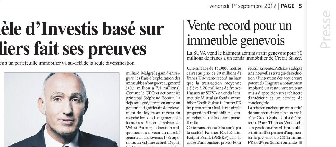 L'AGEFI - vente record pour un immeuble genevois
